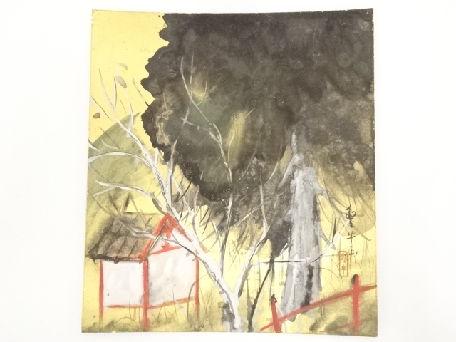 JAPANESE ART / HAND PAINTED SHIKISHI / SHRINE